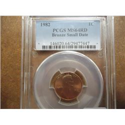 1982 BRONZE SMALL DATE LINCOLN CENT PCGS MS64RD