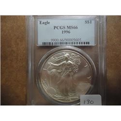 1996 AMERICAN SILVER EAGLE PCGS MS66