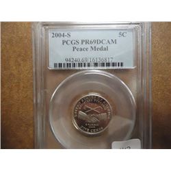 2004-S PEACE MEDAL NICKEL PCGS PR69 DCAM