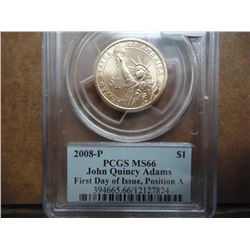 2008-P ADAMS DOLLAR PCGS MS66 POS. A 1ST DAY ISSUE