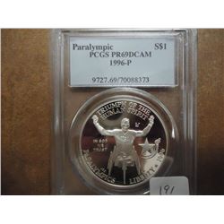 1996-P PARALYMPIC SILVER DOLLAR PCGS PR69DCAM