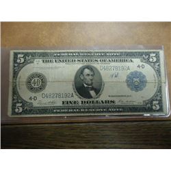 1914 LARGE SIZE $5 FRN WITH INK ON FRONT
