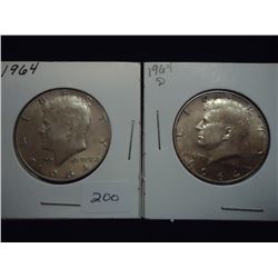 1964 & 64-D 90% SILVER KENNEDY HALF DOLLARS
