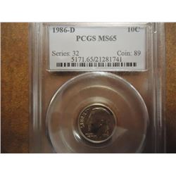 1986-D ROOSEVELT DIME PCGS MS65