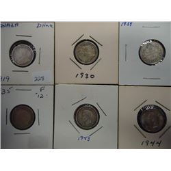 1919,30,34,35,43 & 44 CANADA SILVER 10 CENTS