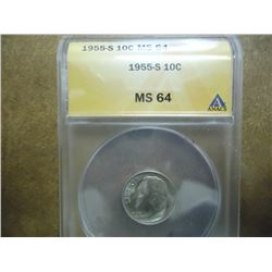 1955-S SILVER ROOSEVELT DIME ANACS MS64