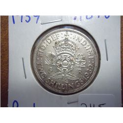 1939 GREAT BRITAIN SILVER 2 SHILLINGS .1818 OZ.ASW