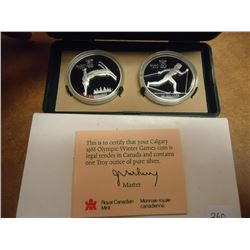 1988 CANADA OLYMPIC WINTER GAMES 2 COIN SILVER SET