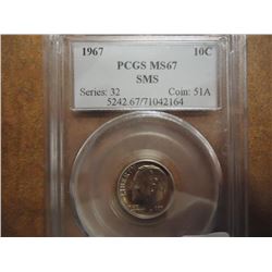 1967 SMS ROOSEVELT DIME PCGS MS67