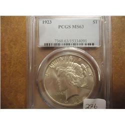 1923 PEACE SILVER DOLLAR PCGS MS63