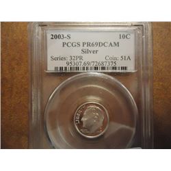 2003-S SILVER ROOSEVELT DIME PCGS PR69 DCAM