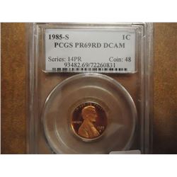 1985-S LINCOLN CENT PCGS PR69RD DCAM