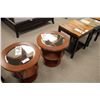 Image 2 : PAIR OF CHERRY & GLASS 3 TEIR SIDE TABLES TOTAL RETAIL PRICE $1,280