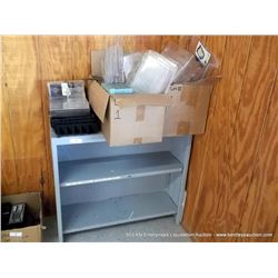 SMALL METAL 2-SHELF SHELVING UNIT W/ PLASTIC ORGANIZERS