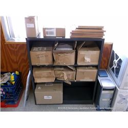 GREY METAL SHELVING UNIT W/ CUSHMAN PARTS--AIR CLEANER