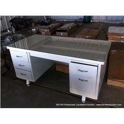 5-DRAWER METAL DESK W/ GLASS TOP