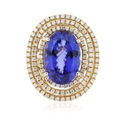 14KT Yellow Gold 12.46ct GIA Certified Tanzanite and Diamond Ring