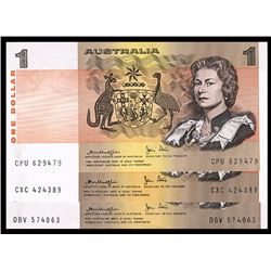 1979 Knight/Stone QEII One Dollar Note x 3