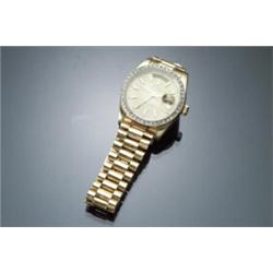 Gentleman's Swiss 18-Karat Yellow Gold and Diamond Automatic Wristwatch, Rolex Presid...