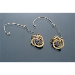 Pair of 14-Karat Yellow Gold and Blue Star Sapphire Screwback Floral Earrings Circ...