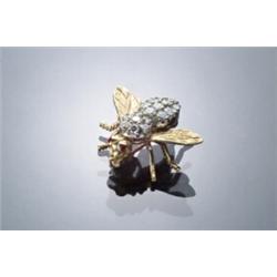 18-Karat Yellow and White Gold, Diamond and Ruby Bumblebee Pin The eyes set with t...