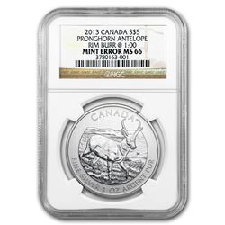 2013 1 oz Silver Wildlife Series Antelope MS-66 NGC (Mint Error)