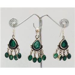 Sterling Silver .925 Emerald Beryl Earring 19.26g