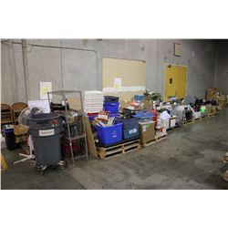 LARGE LOT OF ASSORTED OFFICE PRODUCT INCLUDING COMPUTERS, STORAGE BINS, FURNITURE, SHELVES, TOOLS,