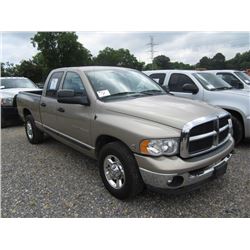2005 DODGE RAM 2500 CREW CAB PICKUP, S/N 3D7KR28C55G748874, CUMMINS DIESEL ENG, A/T, ODOMETER READIN