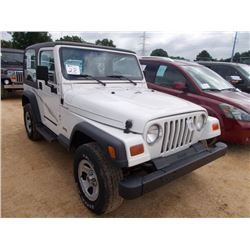 1997 JEEP WRANGLER 4X4, S/N 1J4FY29P6VP402886, GAS ENG, 5 SPD TRANS, ODOMETER READING 101,046 MILES