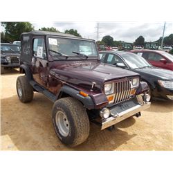 1987 JEEP WRANGLER 4X4, S/N 2BCCZ8145HB530589, 6 CYL GAS, A/T, SOFT TOP, ODOMETER READING 135,320 MI