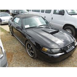 2002 FORD MUSTANG GT CONVERTIBLE, S/N 1FAFP45X12F207750, V8 GAS, 5 SPD TRANS, ODOMETER READING 97,64