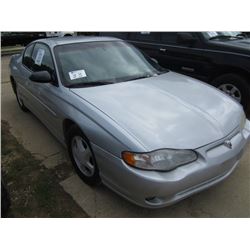 2001 CHEVROLET MONTE CARLO SS, S/N 2G1WX15KX19345154, 3800 6 CYL GAS ENG, A/T, ODOMETER READING 78,7