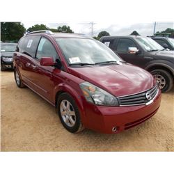 2007 NISSAN QUEST 35SE PASSENGER VAN, S/N 5N1BV28U27N104477, GAS ENG, A/T, 6 PASSENGER, ODOMETER REA