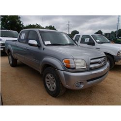 2004 TOYOTA TUNDRA PICKUP, S/N 5TBDT441X4S442976, GAS ENG, A/T, CREW CAB, ODOMETER READING 132,177 M