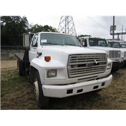 1991 FORD F700 S/A FLATBED TRUCK, S/N 1FDNK74P2MYA37569, FORD DIESEL ENGINE, 5-2 SPD TRANS, 11' FLAT