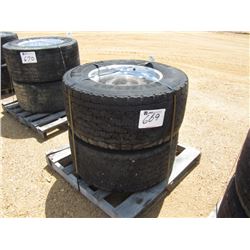 1 LOT (2) 445/50R22.5 TIRES & ALUMINUM RIMS