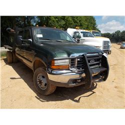 1999 FORD F350 S/A FLATBED FUEL TRUCK, S/N 1FTWW33F9XEE02218, POWERSTROKE DIESEL ENG, 5 SPD TRANS, C