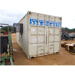 20' SHIPPING CONTAINER W/ OIL, HYD, GREASE & ANITFREEZE SERVICE TANK, ICE MACHINE, WASH STATION, ING