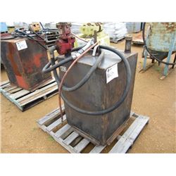 PORTABLE STEEL FUEL TANK, HOSE & NOZZLE, AIR PUMP