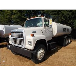 1990 FORD L8000 T/A WATER TRUCK, S/N 1FDYW82A0LVA38210, FORD DIESEL ENG, 8 SPD TRANS, WATER TANK W/R