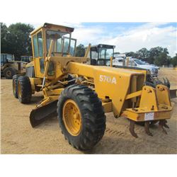JOHN DEERE 570A MOTOR GRADER, S/N 004809, 12' HYD MOLDBOARD W/TIP CONTROL, FRONT SCARIFIER, ECAB, 15