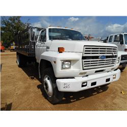1993 FORD F700 S/A FLATBED, S/N 1FDXK74CXPYA26376, FORD DIESEL ENG, 5 SPD TRANS, 20' FLATBED BODY W/
