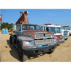 1987 FORD F800 BOOM TRUCK, S/N 1FDXF82H1HVA65486, V8 GAS ENG, 5 SPD TRANS, 14' BED, NATIONAL 337 CRA