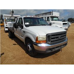 2000 FORD 350 FLATBED, S/N 1FDWX36F9YEA10393, FORD POWER STROKE DIESEL ENG, 5 SPD TRANS, EXTENDED CA