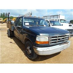 1997 FORD F350 EXTENDED CAB, S/N 1FDJX35G2VEA81841, V8 GAS ENG, A/T, 9' STEEL BODY, 16" SIDES & GATE