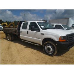 2001 FORD F-550 CREW CAB FLAT BED TRUCK, S/N 1FDAW56F21EB93182, POWER STROKE DIESEL, A/T, A/C, 12' B