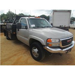 2006 GMC 3500 S/A FLATBED, S/N 1GDJK34D36E287225, DURAMAX DIESEL ENG, A/T, 12' FLATBED BODY, TOOL BO
