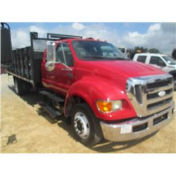 2008 FORD F650 EXTENDED CAB FLATBED, S/N 3FRWX65Z18V569543, CAT C7 DIESEL ENG, A/T, 16' STEEL BED W/