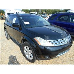 2006 NISSAN MURANO, S/N JN8AZ08T36W415963, GAS ENG, A/T, ODOMETER READING 143,994 MILES